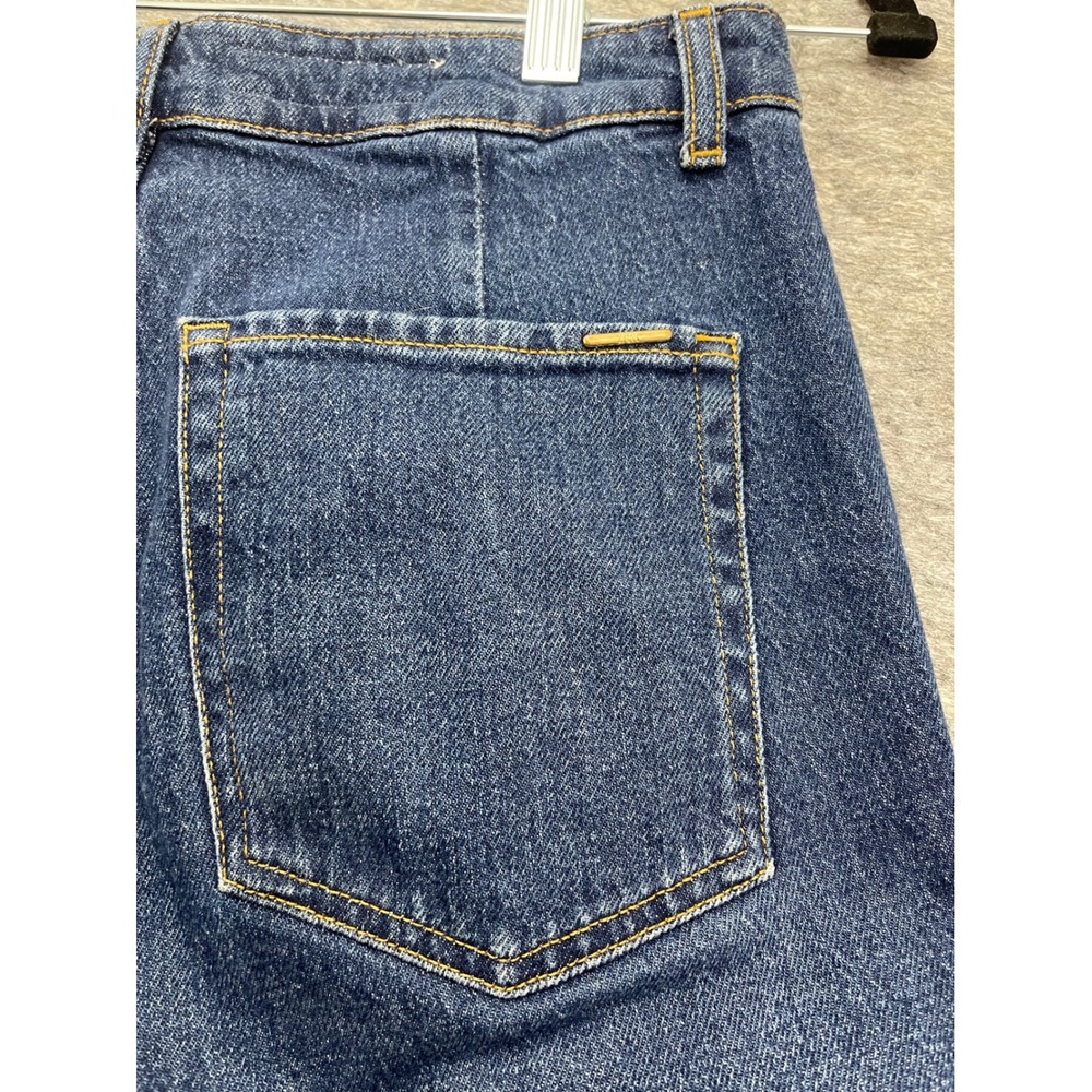 Zara Womens High Waisted Button Fly Straight Leg Patch Pocket Denim Jeans Blue - Picture 14 of 16